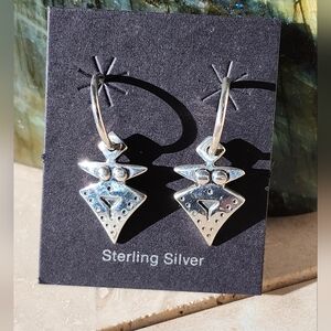 Sterling Silver SIGNED charm Hoops